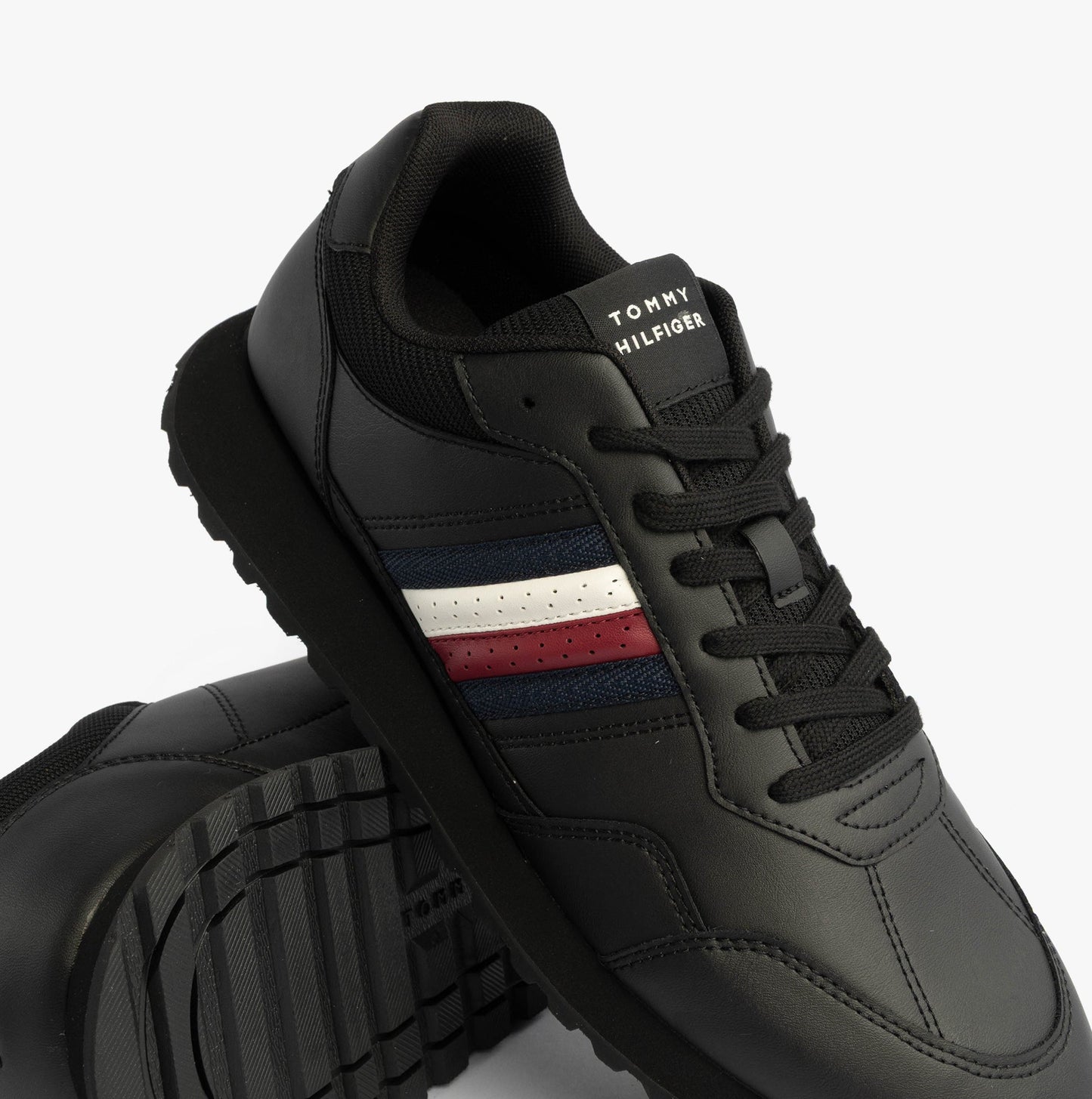 Tommy Hilfiger Mens Signature Tape Cleat Leather Trainers Black