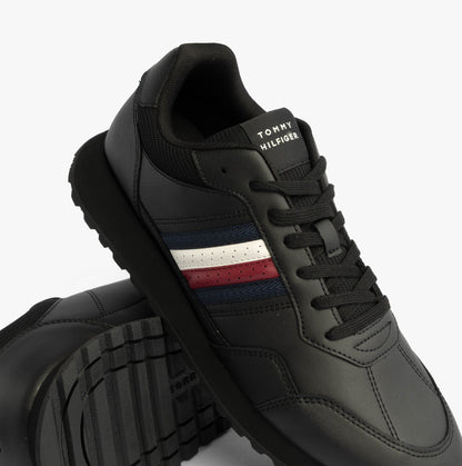 Tommy Hilfiger Mens Signature Tape Cleat Leather Trainers Black