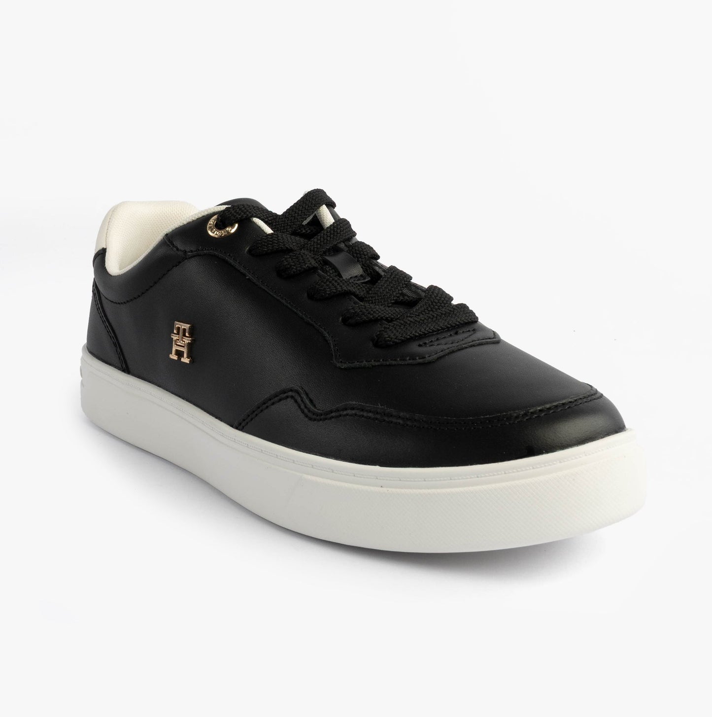 Tommy Hilfiger Womens Leather TH Monogram Plaque Court Trainers Black