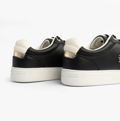 Tommy Hilfiger Womens Leather TH Monogram Plaque Court Trainers Black