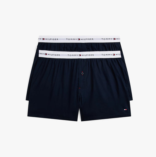 Tommy Hilfiger Mens 2 Pack Signature Logo Woven Boxer Shorts Navy