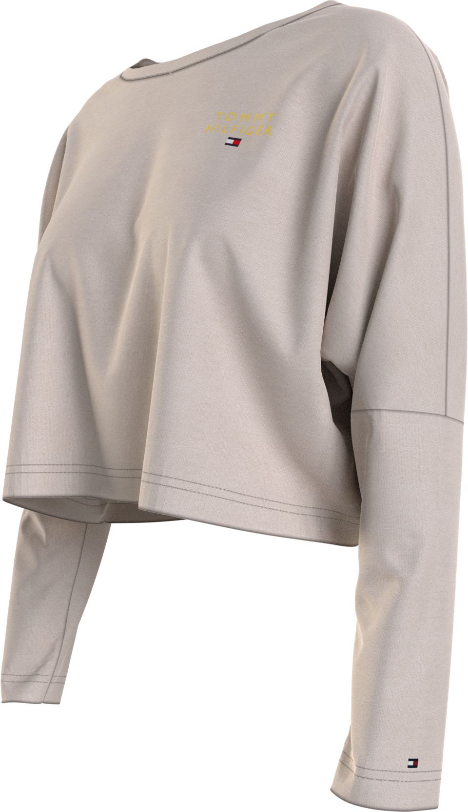 Tommy Hilfiger LONG SLEEVE T-SHIRT GOLD EMBR. Womens T-Shirts Cashmere Creme