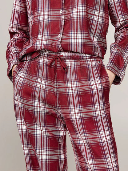 Tommy Hilfiger ORIGINAL Womens Pyjama Set Plaid Check Deep Rouge