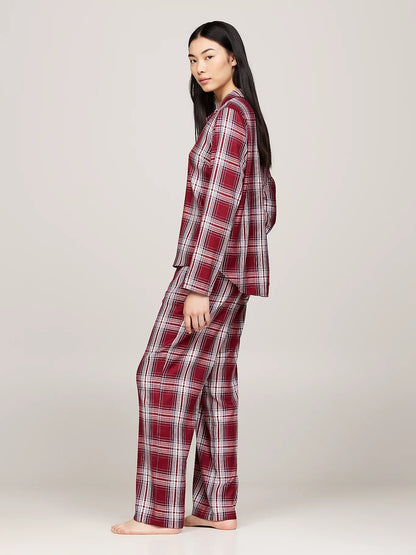 Tommy Hilfiger ORIGINAL Womens Pyjama Set Plaid Check Deep Rouge