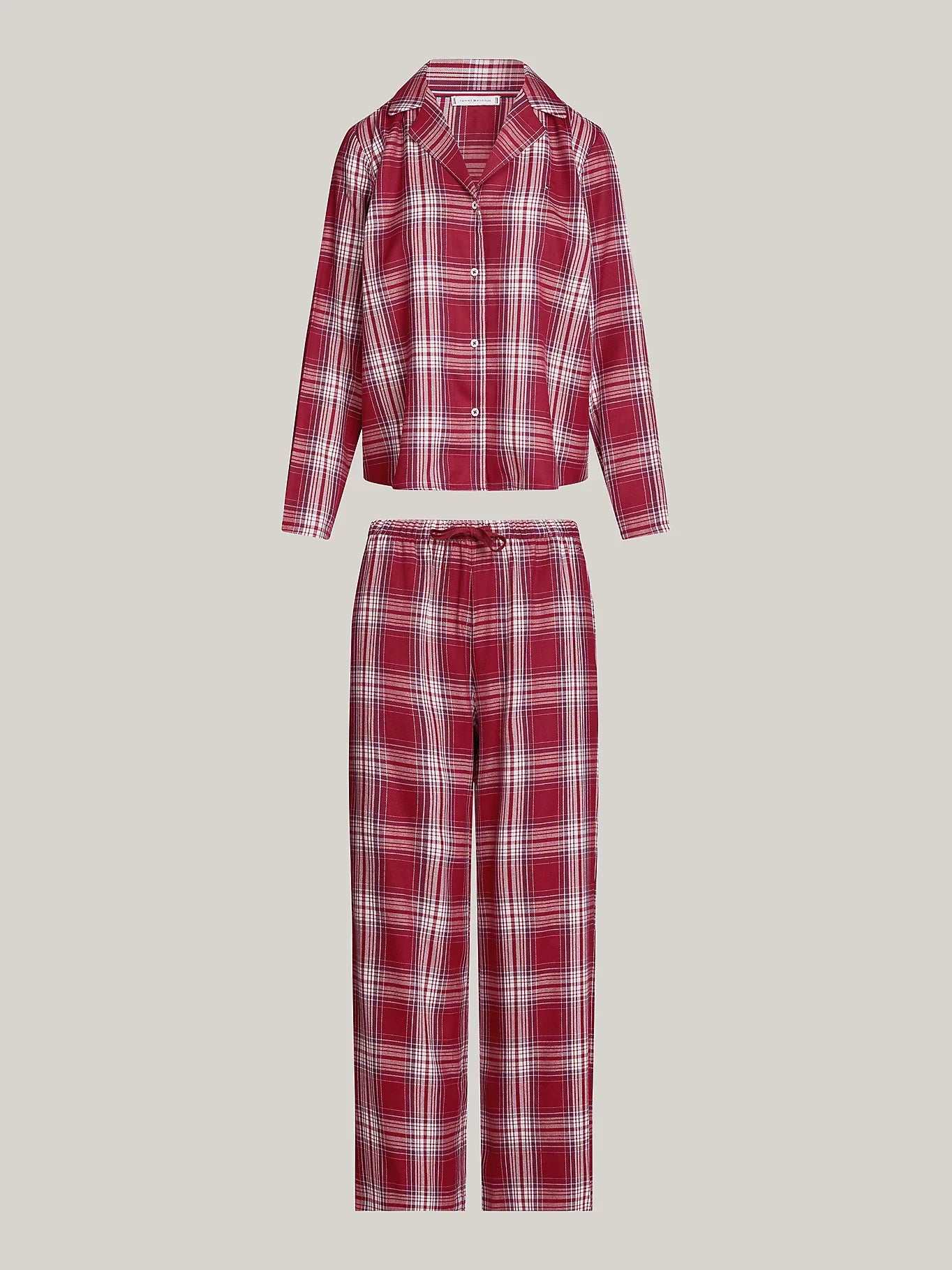 Tommy Hilfiger ORIGINAL Womens Pyjama Set Plaid Check Deep Rouge