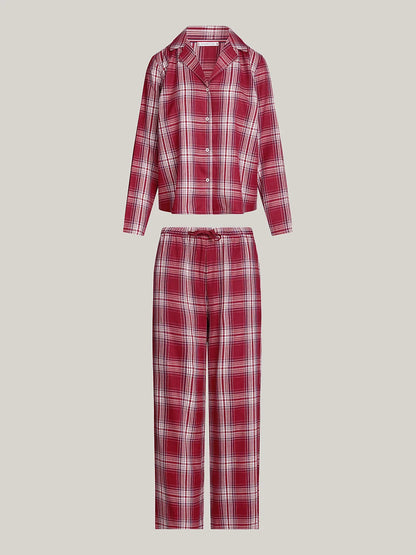 Tommy Hilfiger ORIGINAL Womens Pyjama Set Plaid Check Deep Rouge
