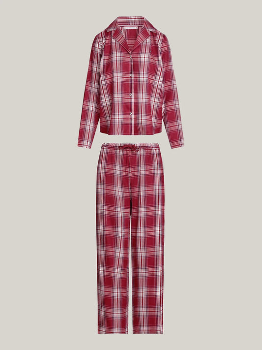 Tommy Hilfiger ORIGINAL Womens Pyjama Set Plaid Check Deep Rouge