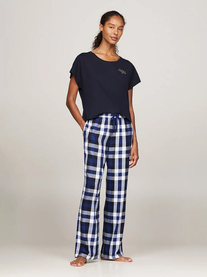 Tommy Hilfiger ORIGINAL Womens Flannel Pants Heritage Check Midi Blue Ink