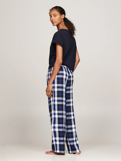 Tommy Hilfiger ORIGINAL Womens Flannel Pants Heritage Check Midi Blue Ink