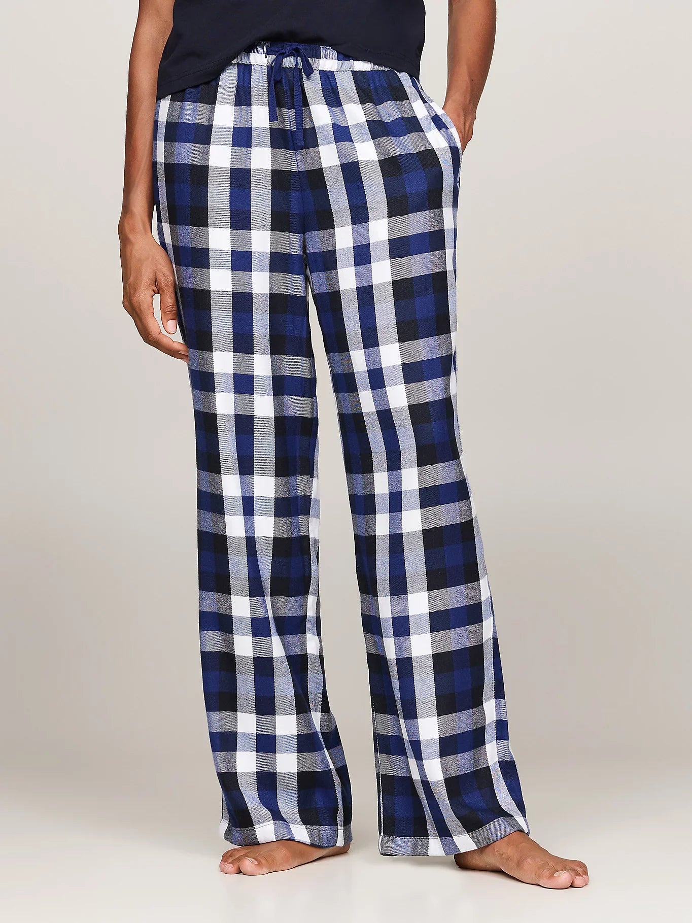 Tommy Hilfiger ORIGINAL Womens Flannel Pants Heritage Check Midi Blue Ink