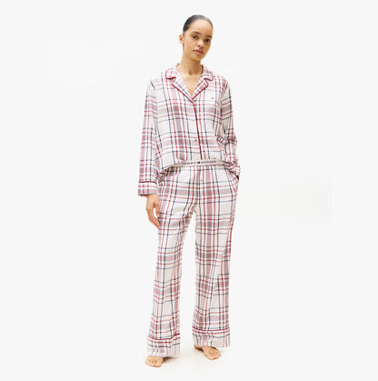 Tommy Hilfiger GIFT LS FLNL SHIRT S Womens Pyjama Set City Plaid Ivory Silk