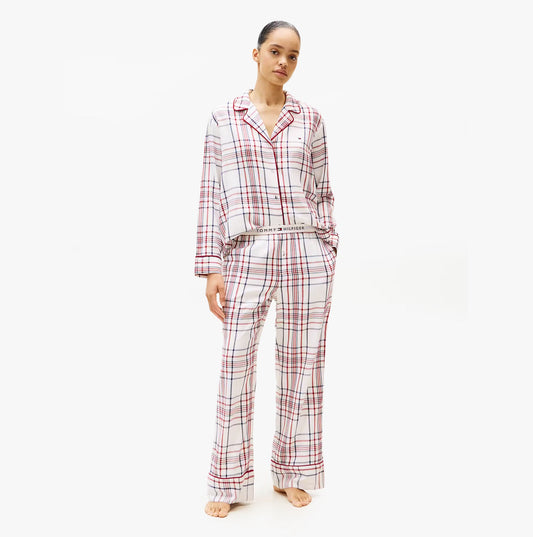 Tommy Hilfiger GIFT LS FLNL SHIRT S Womens Pyjama Set City Plaid Ivory Silk