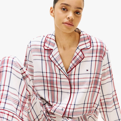 Tommy Hilfiger GIFT LS FLNL SHIRT S Womens Pyjama Set City Plaid Ivory Silk