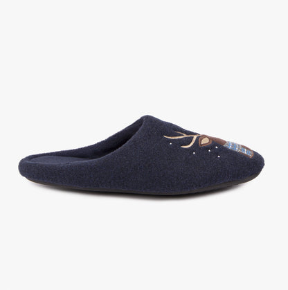 Totes Isotoner NOVELTY STAG Mens Mule Slippers Blue