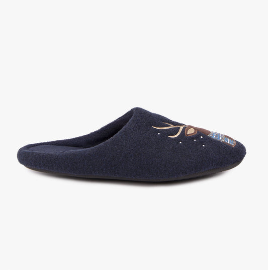 Totes Isotoner NOVELTY STAG Mens Mule Slippers Blue