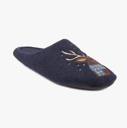 Totes Isotoner NOVELTY STAG Mens Mule Slippers Blue
