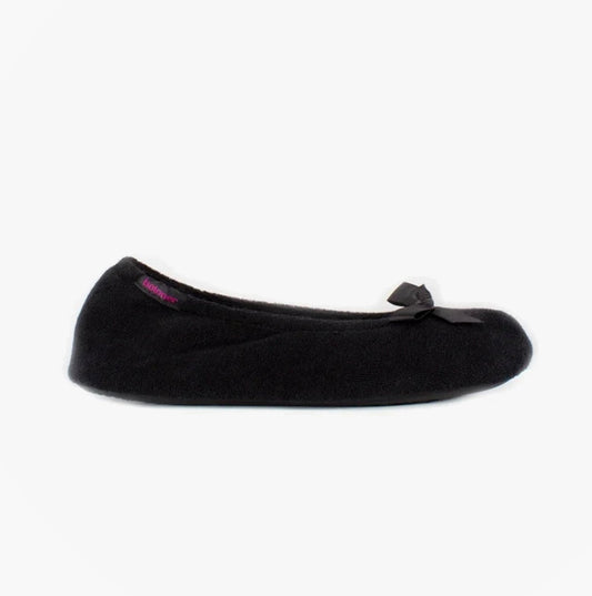 Totes Isotoner STRETCH TERRY BOW Womens Ballerina Slippers Black