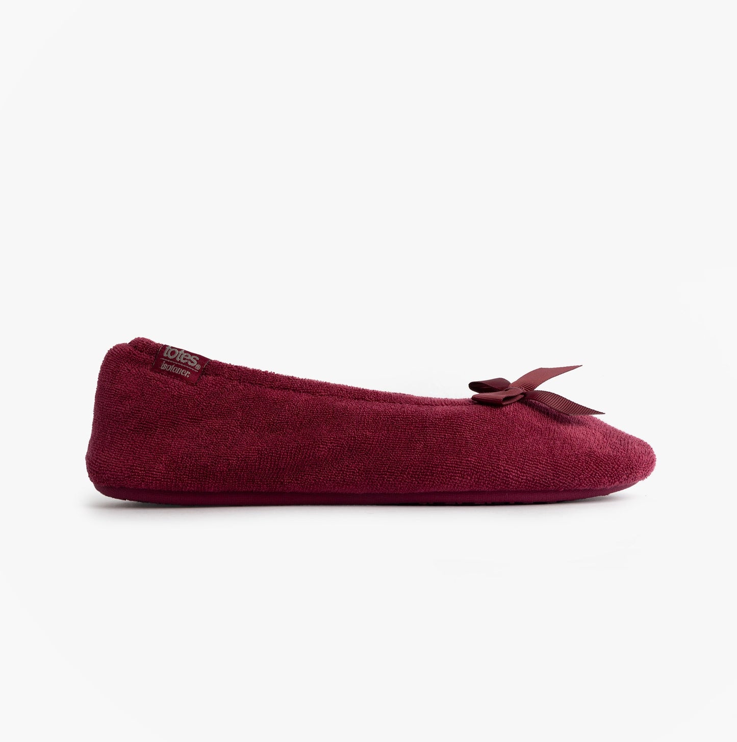 Totes Isotoner STRETCH TERRY BOW Womens Ballerina Slippers Burgundy