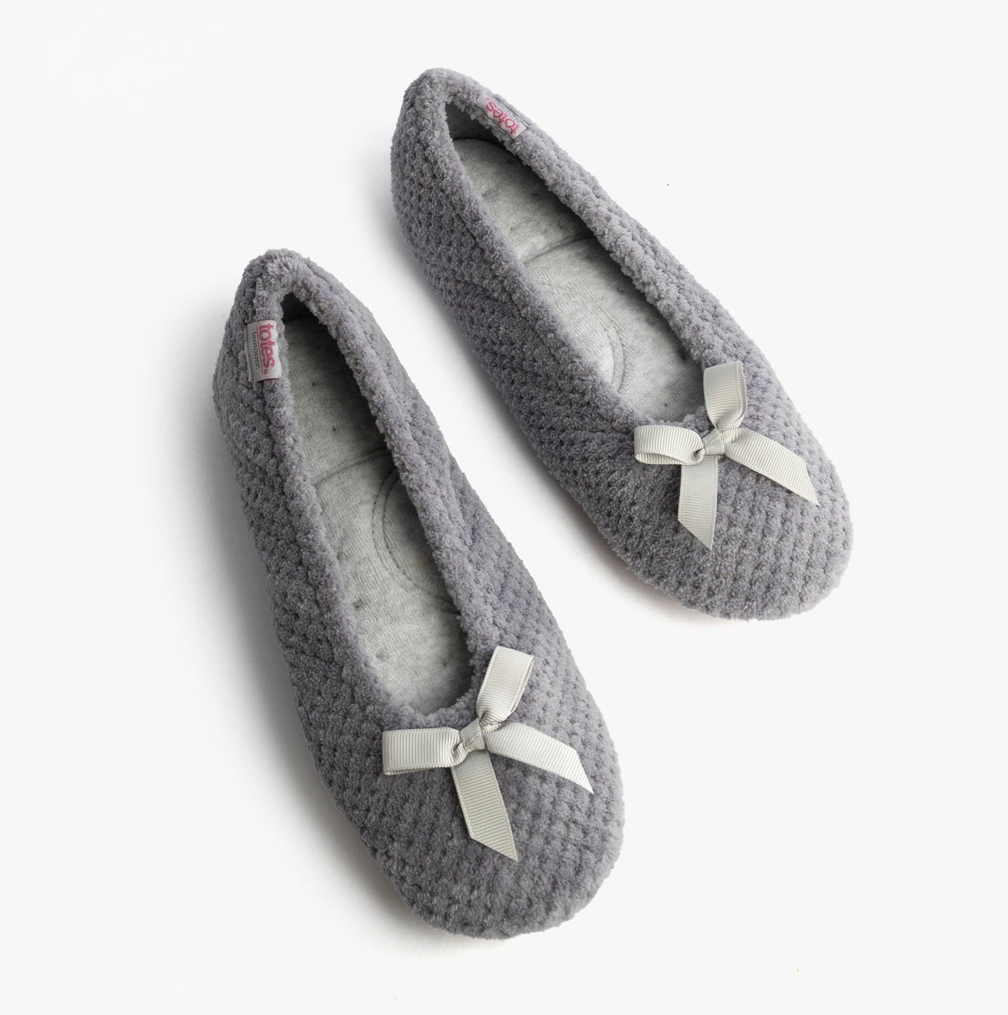 Totes Isotoner POPCORN BALLET Womens Ballerina Slippers Pale Grey