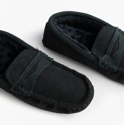 Totes Isotoner SUEDE CLASSIC Moccasin Slippers Mens Navy