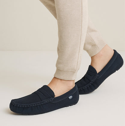 Totes Isotoner SUEDE CLASSIC Moccasin Slippers Mens Navy
