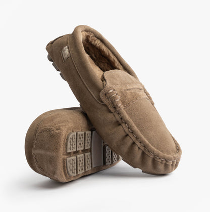 Totes Isotoner SUEDE CLASSIC Moccasin Slippers Mens Sand