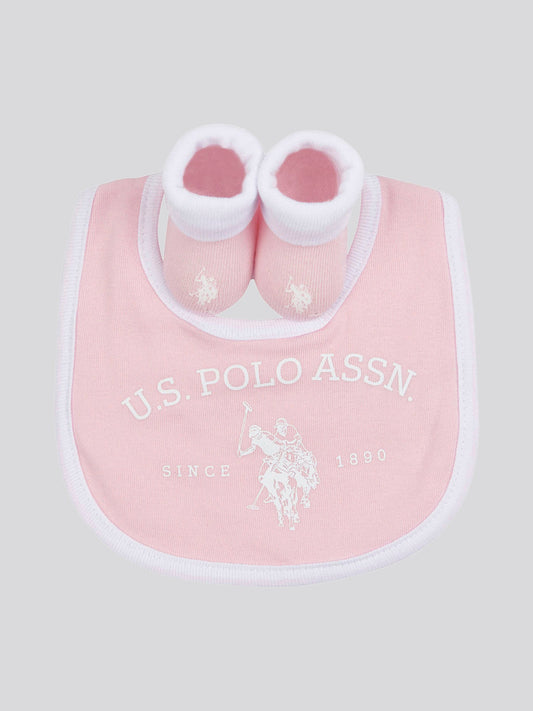 Baby Bib and Bootie set in Light Pink