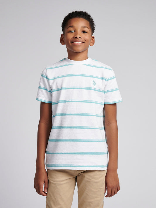 Boys Terry Stripe T-Shirt in Bright White