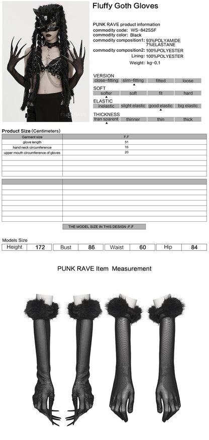 Punk Rave Fluffy Goth Claw Gloves