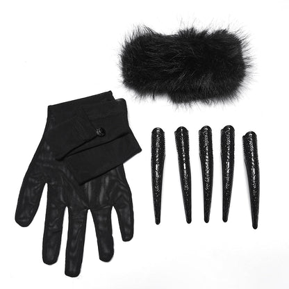 Punk Rave Fluffy Goth Claw Gloves