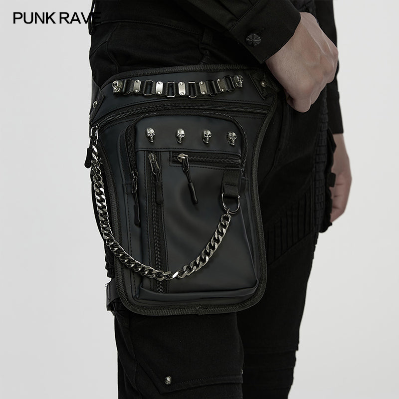 Punk Rave Cyberpunk Chain & Skull Hardware Waist–Leg Bag