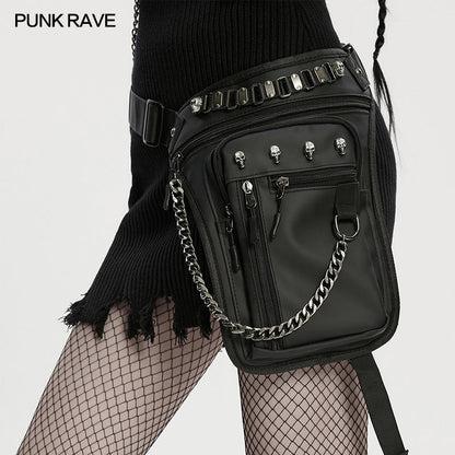 Punk Rave Cyberpunk Chain & Skull Hardware Waist–Leg Bag