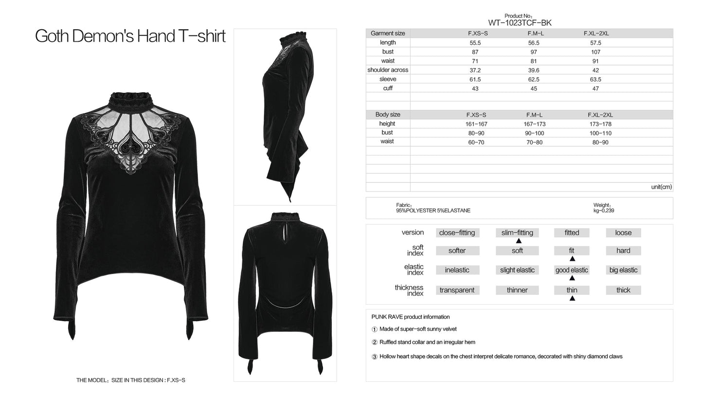 Punk Rave Belladonna Demon’s Hand Velvet T-Shirt in Red