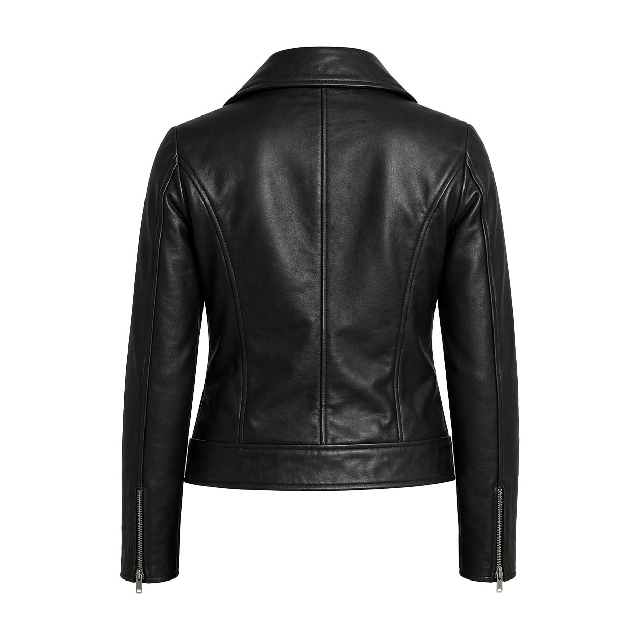 The Stitch Fit Women's Black Biker Leather Jacket – Slim Fit Moto Style with Asymmetrical Zip & Belted Waist
