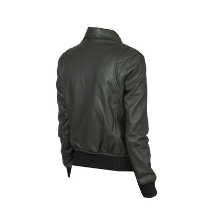 Women's Pure Bomber Leather Jacket | Green