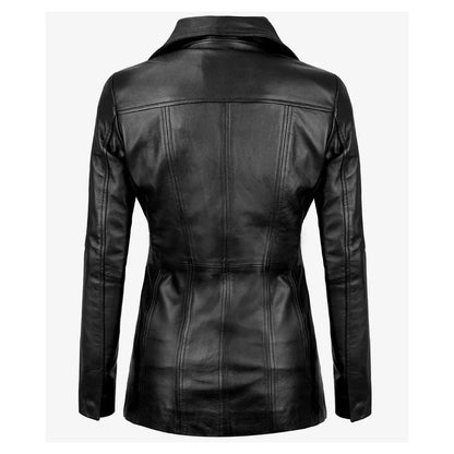Women's 3/4 Length Genuine Leather Coat | Black