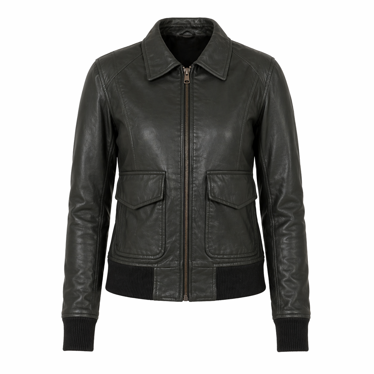 Women's Pure Bomber Leather Jacket | Green