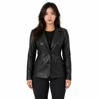 Women's Leather Blazer Coat | Black