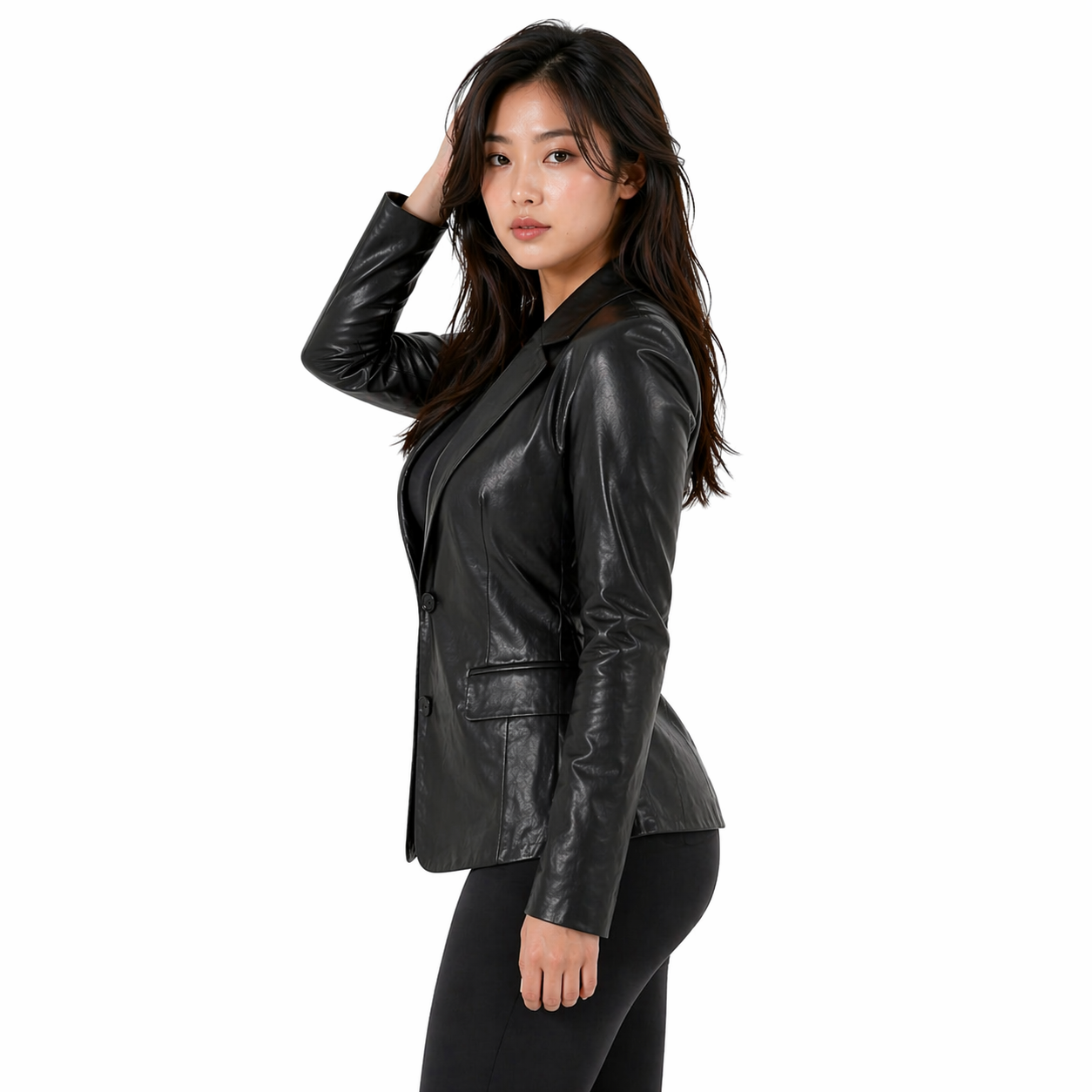 Women's Leather Blazer Coat | Black