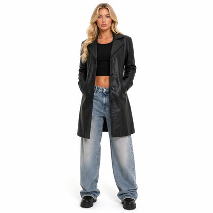 Women's Real Leather Car Coat | Black