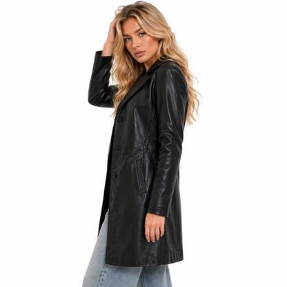 Women's Real Leather Car Coat | Black