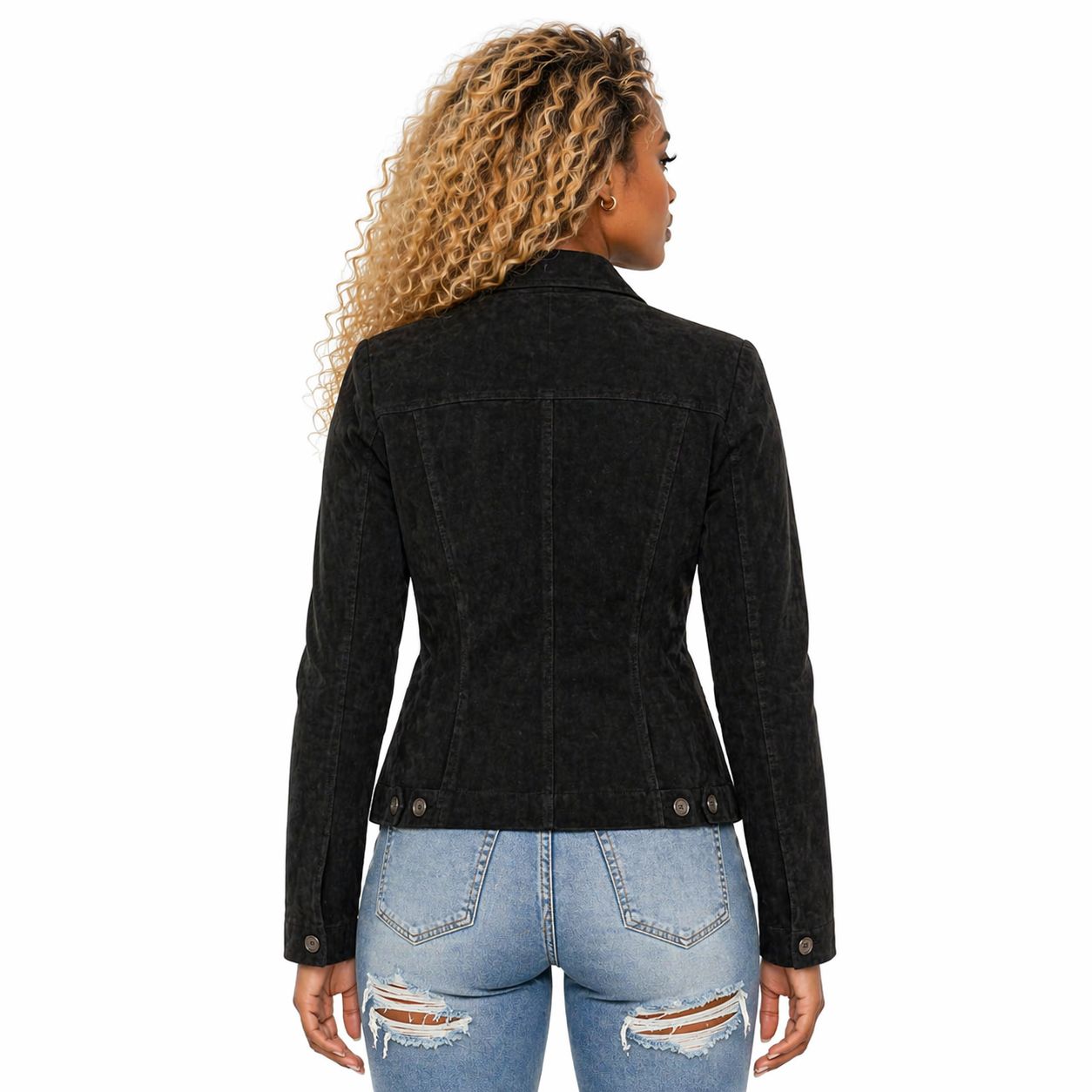 Women's Suede Leather Formal Business Double Breasted Jacket, Notched Lapel Collar | Black