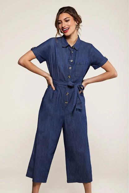 Yumi Blue Button Denim Jumpsuit