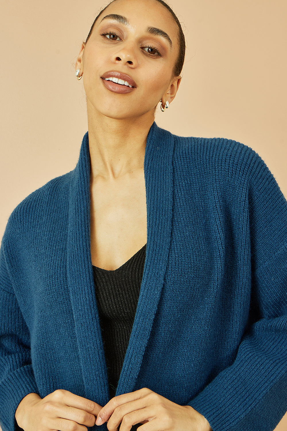 Yumi Teal Knitted Maxi Cardigan With Pockets