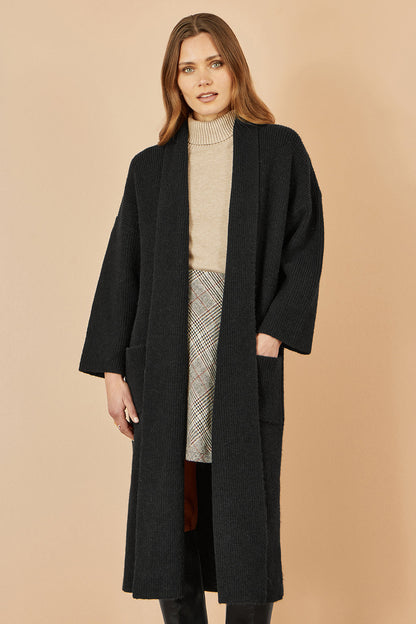 Yumi Black Knitted Maxi Cardigan With Pockets