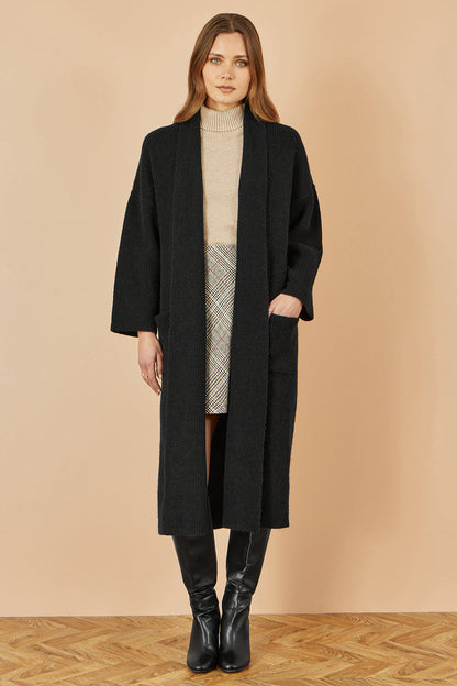 Yumi Black Knitted Maxi Cardigan With Pockets