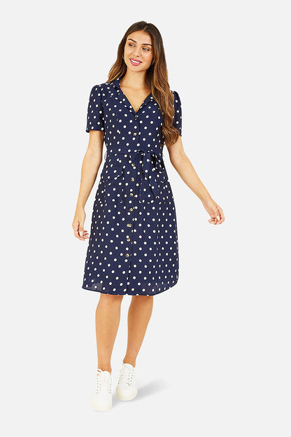 Navy Spot Retro Shirt Dress