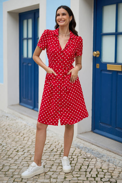 Yumi Red Spot Retro Shirt Dress