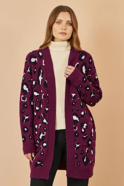 Yumi Burgundy Animal Intarsia Long Cardigan