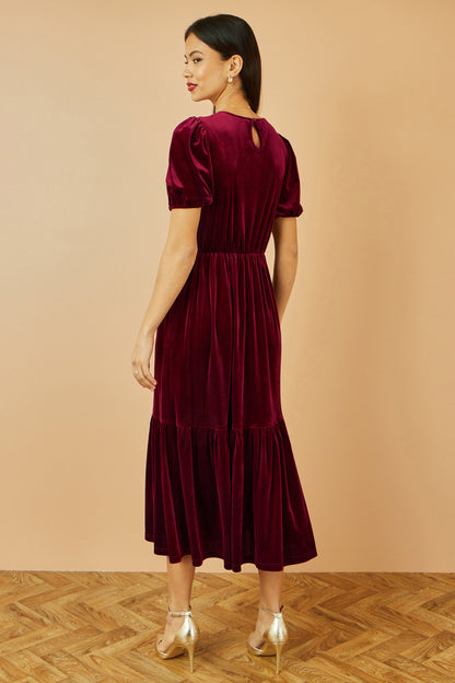 Yumi Burgundy Velvet Midi Dress